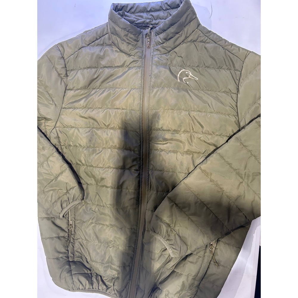 Ducks Unlimited Mens 2XL Puffer Jacket Olive Green Quilted Full Zip Lightweight